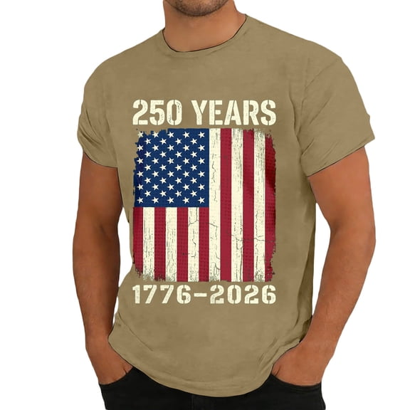 WAYUTE 250 Anniversary USA Shirt for Man National Flag Colors Patriotic Knit Graphic Casual Tee Festival Celebration Independence Day T Shirt