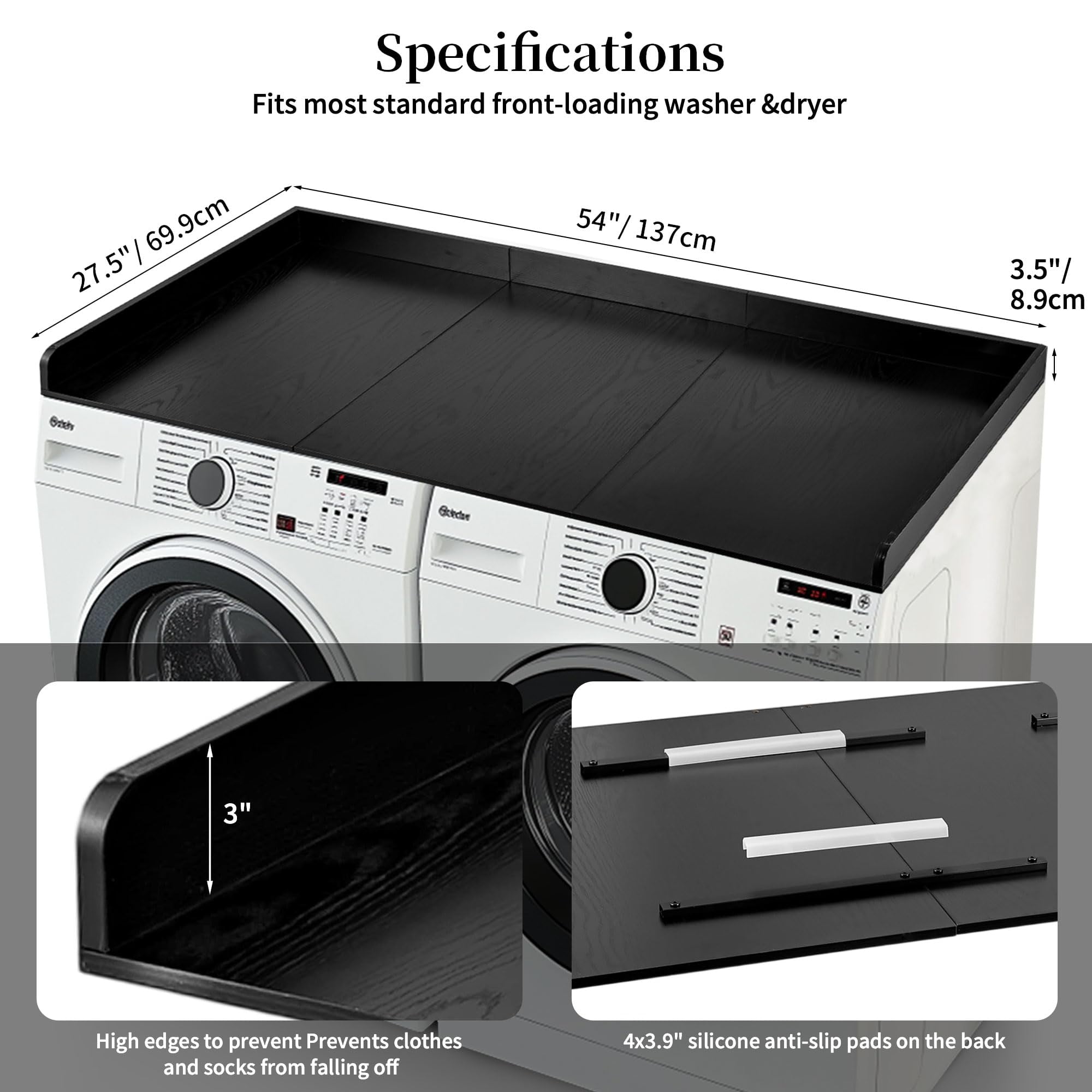 Hanobe Washer Dryer Countertop with Edge : Wood Laundry Countertop - Over Washer and Dryer for Room