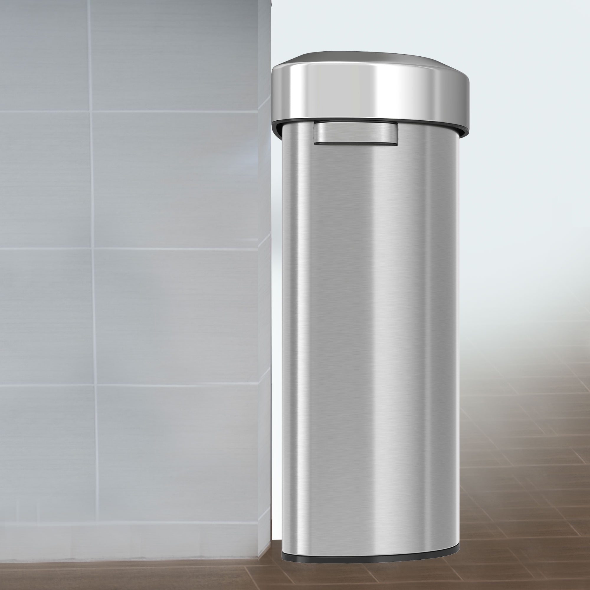 iTouchless 23 Gallon Semi-Round Stainless Steel Open Top Trash Can and Recycle Bin, 87 Liter, Slim and Space-Saving Design for Home, Office, Kitchen, Restaurant, Restroom, Large Capacity