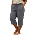 thumbnail image 5 of Tdoqot Womens Plus Size Cotton Linen Capris with Pockets- Lace Trim Baggy Elastic Waist Drawstring Casual Summer Trendy Pants Gray Size 4XL, 5 of 5