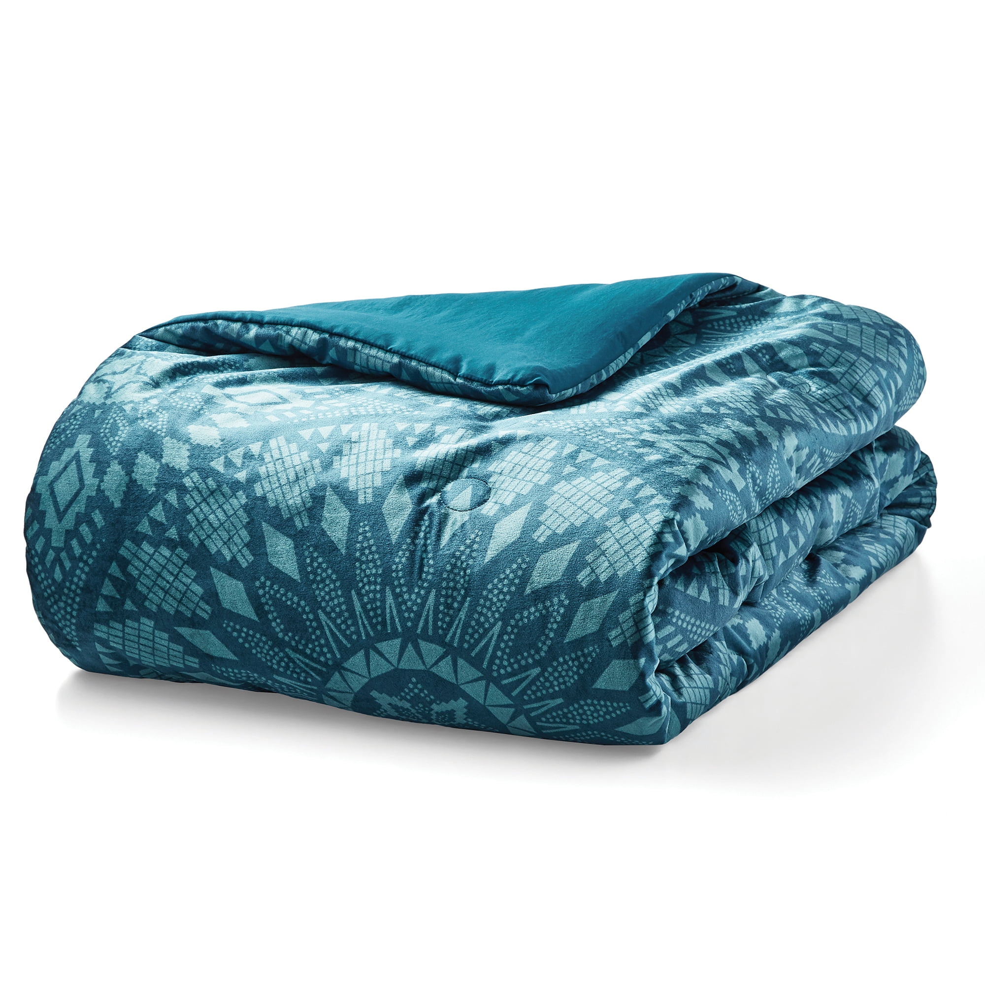 Mainstays Teal Velvet Medallion 10 Piece Bed in a Bag with Sheets and 3 DecPillows, King