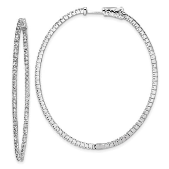 Primal Silver Sterling Silver Rhodium-plated Cubic Zirconia Hinged Oval Hoop Earrings