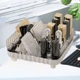 thumbnail image 1 of Portable Vanity Makeup Organizer, Unbreakable Plastic Organizer With Striped Design And Anti Slip Bottom, Multiple Compartments For Lipsticks, Jewelry, Small Essentials, 1 of 8