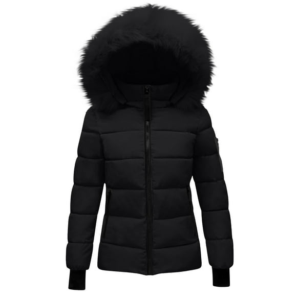 yardsong Manteau d'Hiver Tendance pour Femme, Veste Matelassée avec Capuchon en Fausse Fourrure, Imperméable, Noir, P