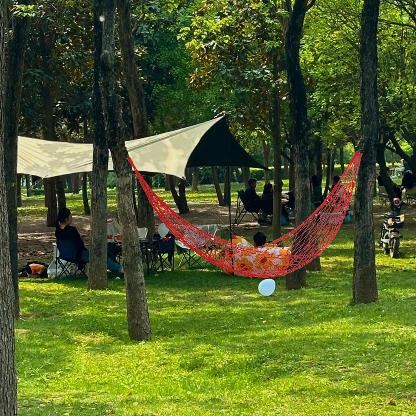 Pxyqht Travel Hammock Outdoor Nylon Camping Bed Lightweight Portable Mesh Sleeping Sling for Garden Beach Hiking Trekking Relaxation