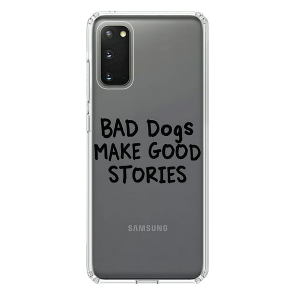 DistinctInk Clear Shockproof Hybrid Case for Galaxy S20 PLUS / 5G (6.7" Screen) - TPU Bumper Acrylic Back Tempered Glass Screen Protector - Bad Dogs Make Good Stories