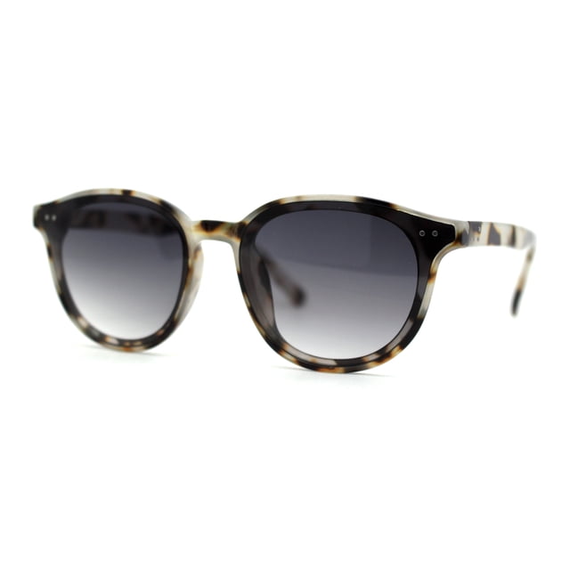 Hipster Round Horn Rim Inset Lens Thin Plastic Sunglasses Grey Tortoise Smoke