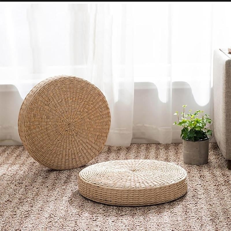 40cm Straw Weave Pouf Round Yoga Tatami Floor Seat Pillow Mat Cushion Pad Decor 