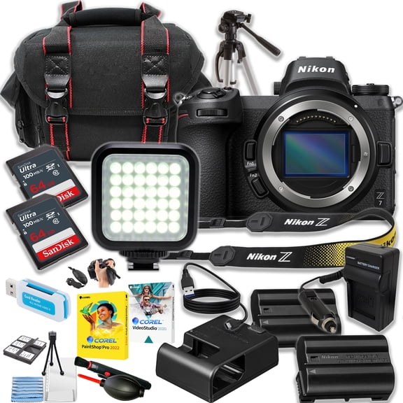 Nikon Z7 Mirrorless Camera (Body Only)   2pc SanDiw 64H6 Ultra Memory Card   15 Inch Tripod   Camera Case   More (18pc Bundle) (International Version)