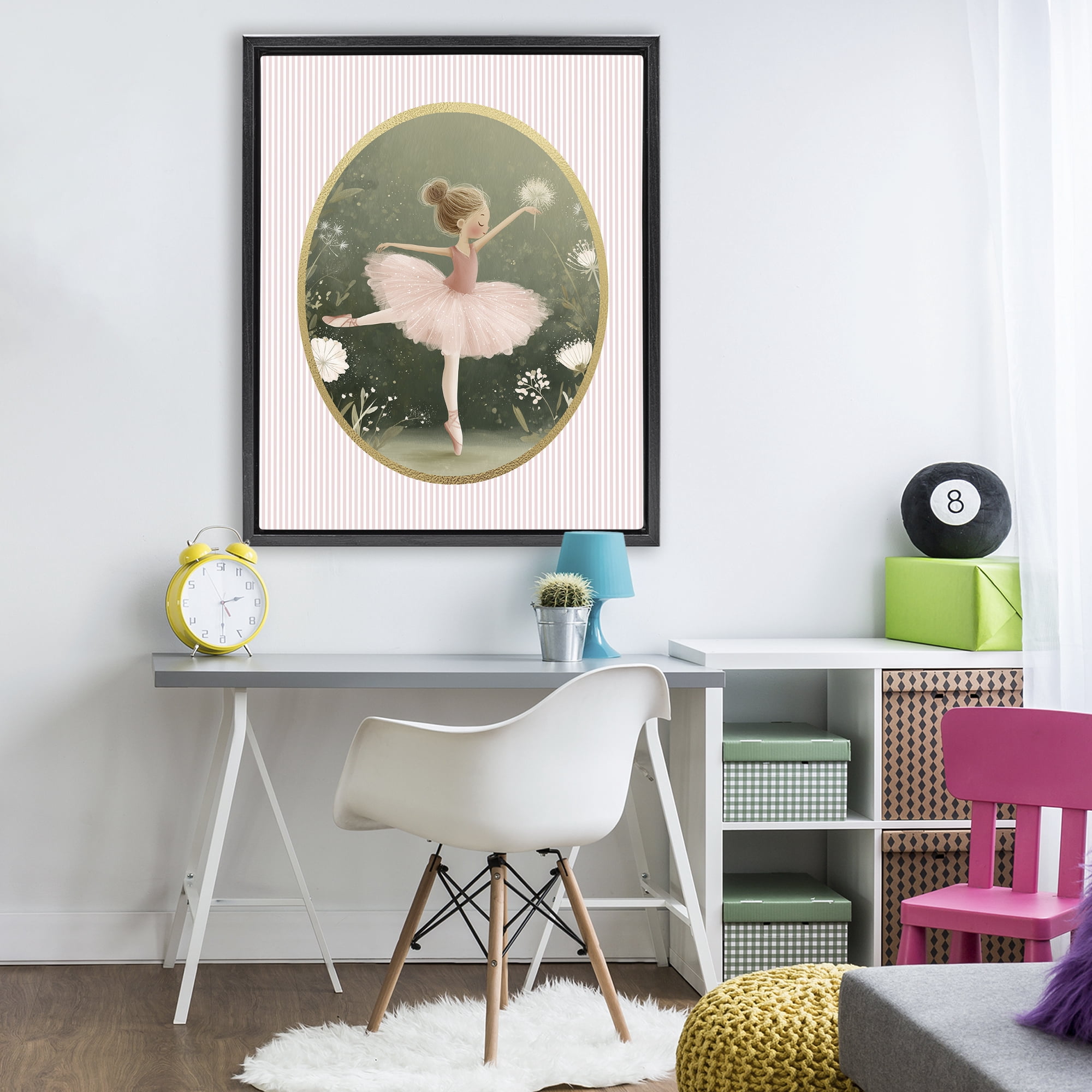 Stupell Industries Green & Pink Ballerina Black Framed Floater Canvas Wall Art, design by Christine Simpson Art