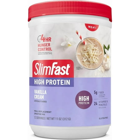 SlimFast High Protein Smoothie Mix, Vanilla Cream, 12 Serving Container