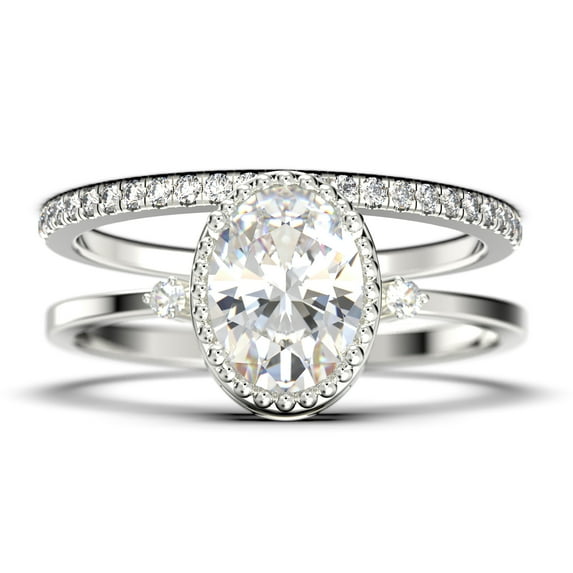 Beautiful Boho And hippie 1.85 Carat Oval Cut Diamond Moissanite Engagement Ring, Wedding Ring, One Matching Band in 10k Solid White Gold, Romanic Gift For Her, Promise Ring
