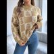 thumbnail image 5 of Suéter de Larga con Cuello Redondo para Mujer, Suéter Holgado de Punto, Tendencia de Otoño e Invierno, Tops Casuales de Moda. Caqui L, 5 of 10