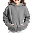thumbnail image 2 of Piuwrlz Girls Fall Hood Sweatshirts Kids Plain Hoodies Long Sleeve Pullover Gray Size 13-14 Years, 2 of 10