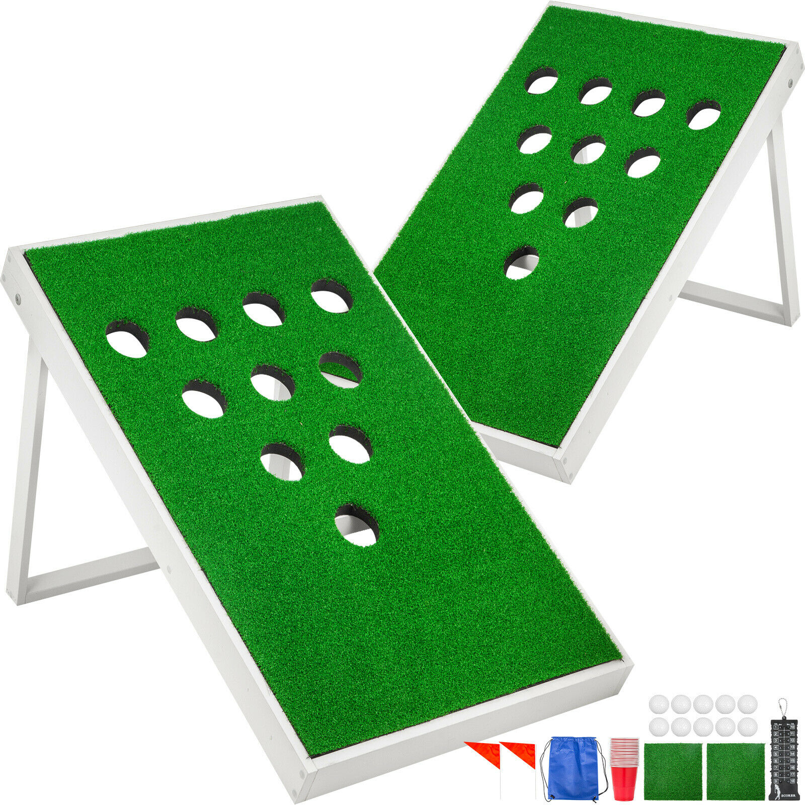 VEVOR 10 Holes Golf Cornhole Chipping Game with Cornhole Set Games