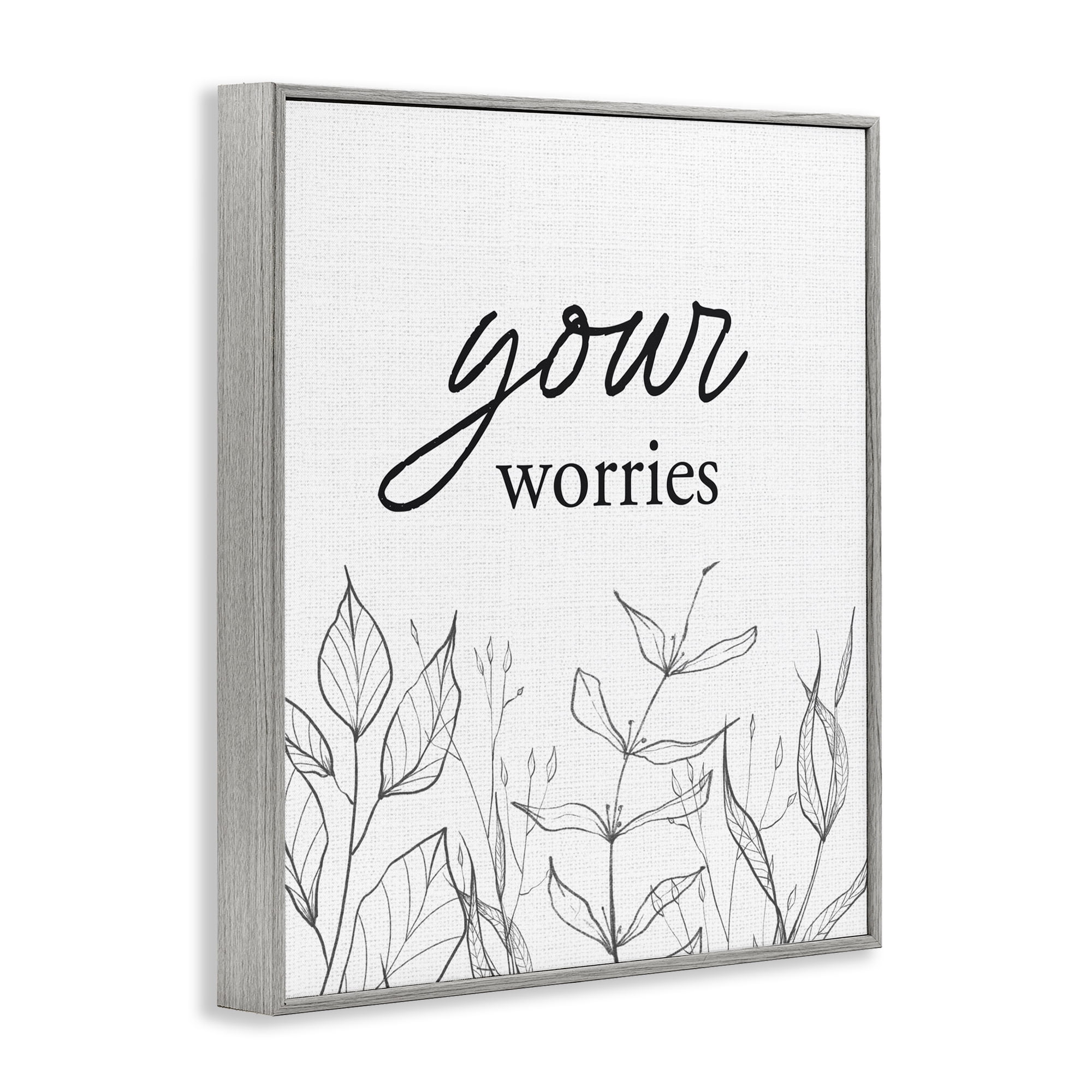 Your Worries Minimalist Leaves Gray Framed Giclee Art, design by Lettered and Lined
