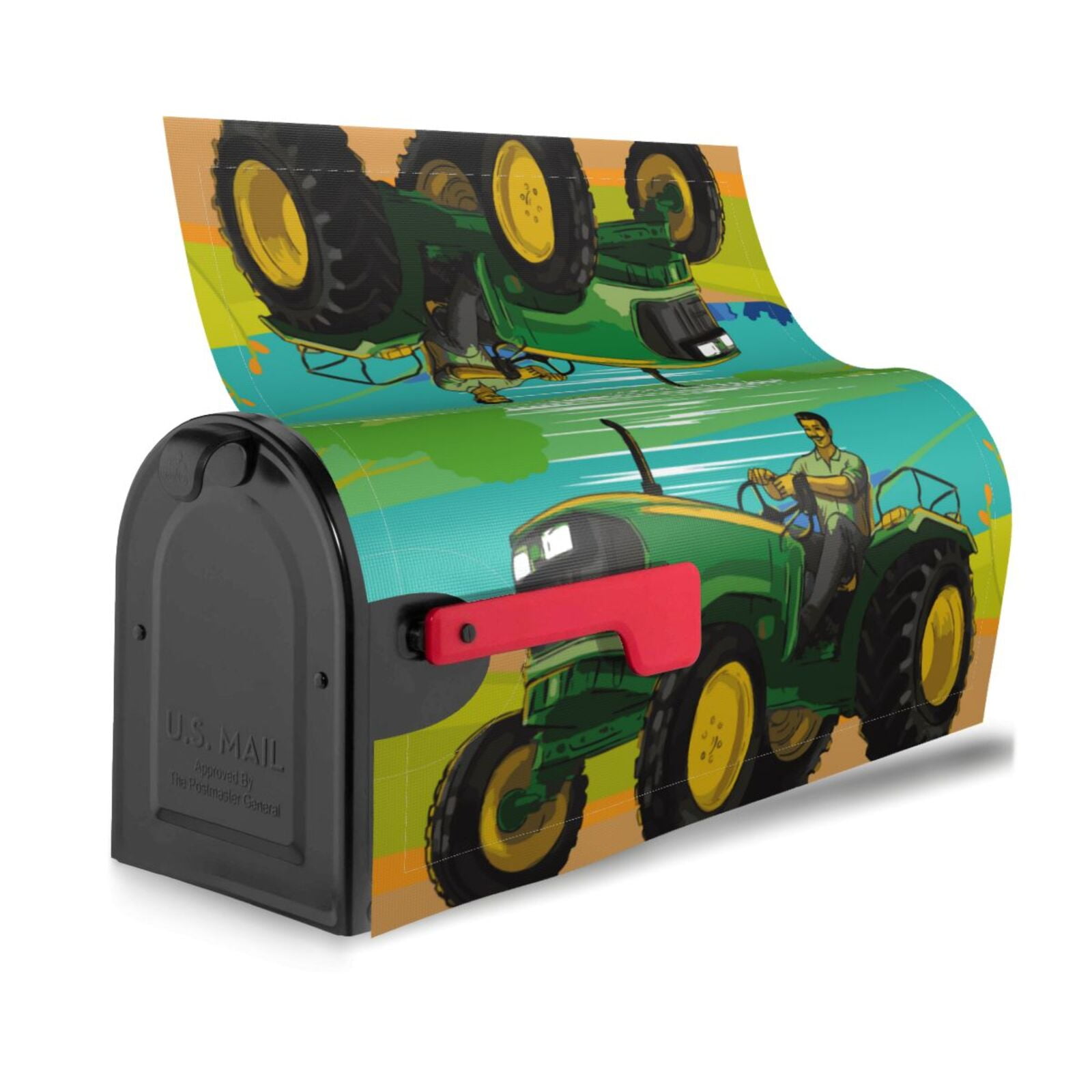 Xecao farmer working with tractor at field for Mailbox Cover with Magnetic Strips, Waterproof and Sunscreen, Adds a Decorative Touch to Your Garden Yard-21x18 in