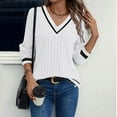 thumbnail image 2 of hoksml Women's Color Block V-Neck Sweater Lightweight Long Sleeve Knit Pullover Casual Soft Everyday Top for Women, 2 of 6