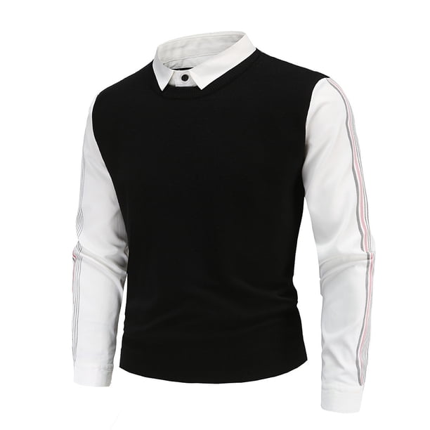 Suéter de primavera y otoño para hombre Suéter de bloque de color de cuello redondo delgado británico Fridja hjk2221