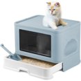 thumbnail image 1 of Bandeja de Arena para Gatos con Tapa Ranurada, Inodoro para Gatos con Cepillo de Masajeador y Pala, Plegable, Facilitar la Limpieza, Azul esquí esquí Gafas de esquí, 1 of 5