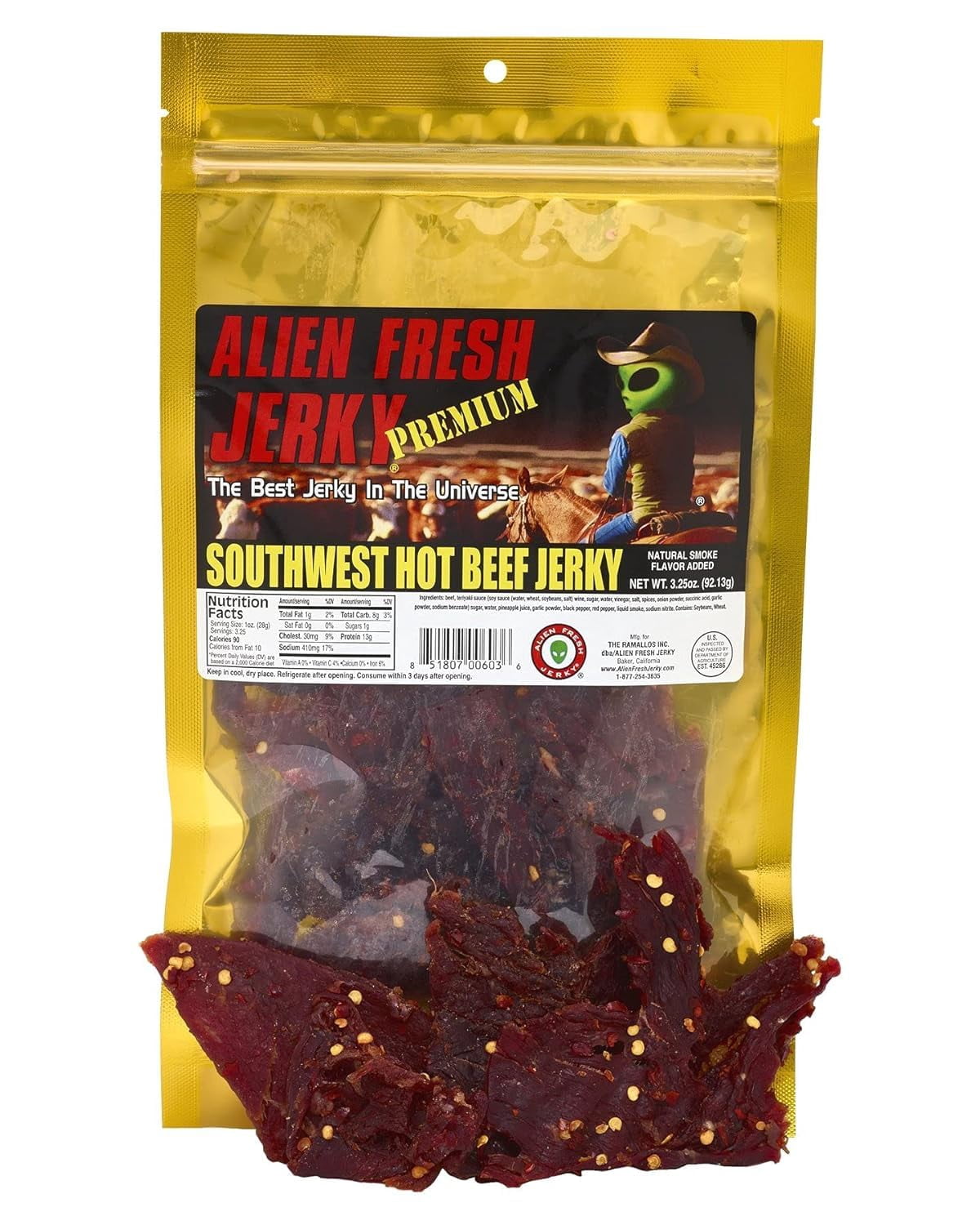 Alien Fresh Jerky - Hot Trio Variety Bundle | Road Kill Original - Southwest Hot - Extreme Hot | Premium Beef - Low Calorie Snack - The Best Jerky In The Universe - Made In USA 3 Pack Sampler Set