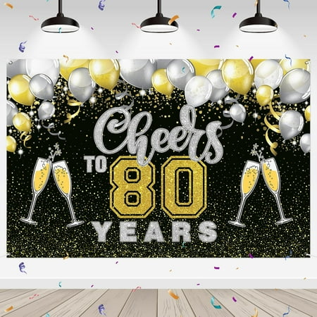 Cheers to 80 Years Backdrop 80th Birthday Photography Background Banner Cheers to 80th Anniversary Party Outdoor Indoor Banner Decorations