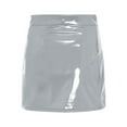 thumbnail image 4 of YiZYiF Womens Latex High Waist Mini Skirt Pu Leather Wet Look Bodycon Skirts for Rave Party Clubwear Silver XXL, 4 of 6