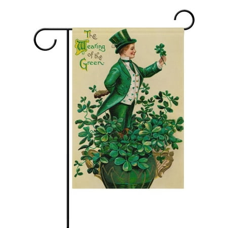 POPCreation St. Patrick's Day Garden Flag 28x40 inches Green Leaves Decorative House Flag for Party Home Outdoor Decor