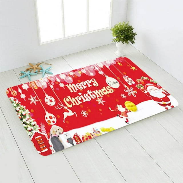 Durable Christmas Indoor Non-Slip Door Mat Merry Christmas Carpet for Bathroom /Kitchen Winter Snowflake Bath Rug Runner Comfort Mat