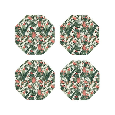 

Leather Coasters Set of 4 - Cute Parrot Palm Leaf Turtle Leaf Lightweight Non-Slip Drink Coasters for Desk Anti-Scalding Desk Cup Coasters for Office Table Decor Octagon
