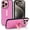Pink Stripes, variant on Compatible with iPhone 14 Pro Case with Finger Hand Strap Kickstand, Trendy Cool Leopard Cheetah Print Phone Case for Women Men, Full Camera Protection Shockproof Protective Cover, Purple