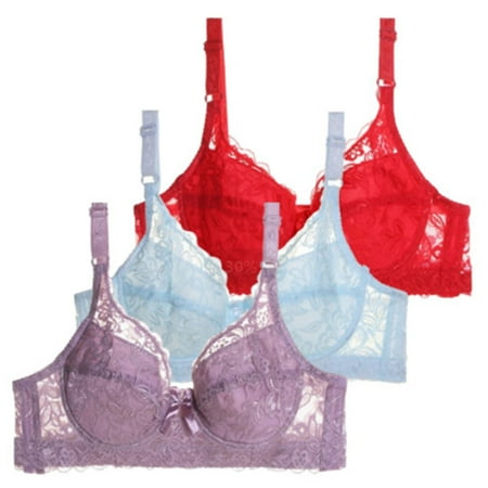 Pavied Push Up Bra Plus Size Bra Women s 3PC Bra Casual And Fashionable Large Size Bra Thin Sponge Gathering Underwear Lace Bra Balconette Bras Seamless Bras Blue 75C