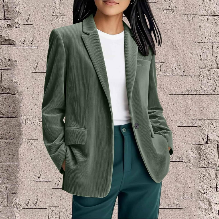 Bxsruta Jacket for Women, Long Sleeve Corduroy Blazer with V-Neck