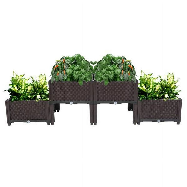VH Plastic Raised Garden Bed Planter Kit Brown Set of 4 VH Plastic Raised Garden Bed Planter Kit Brown Set of 4