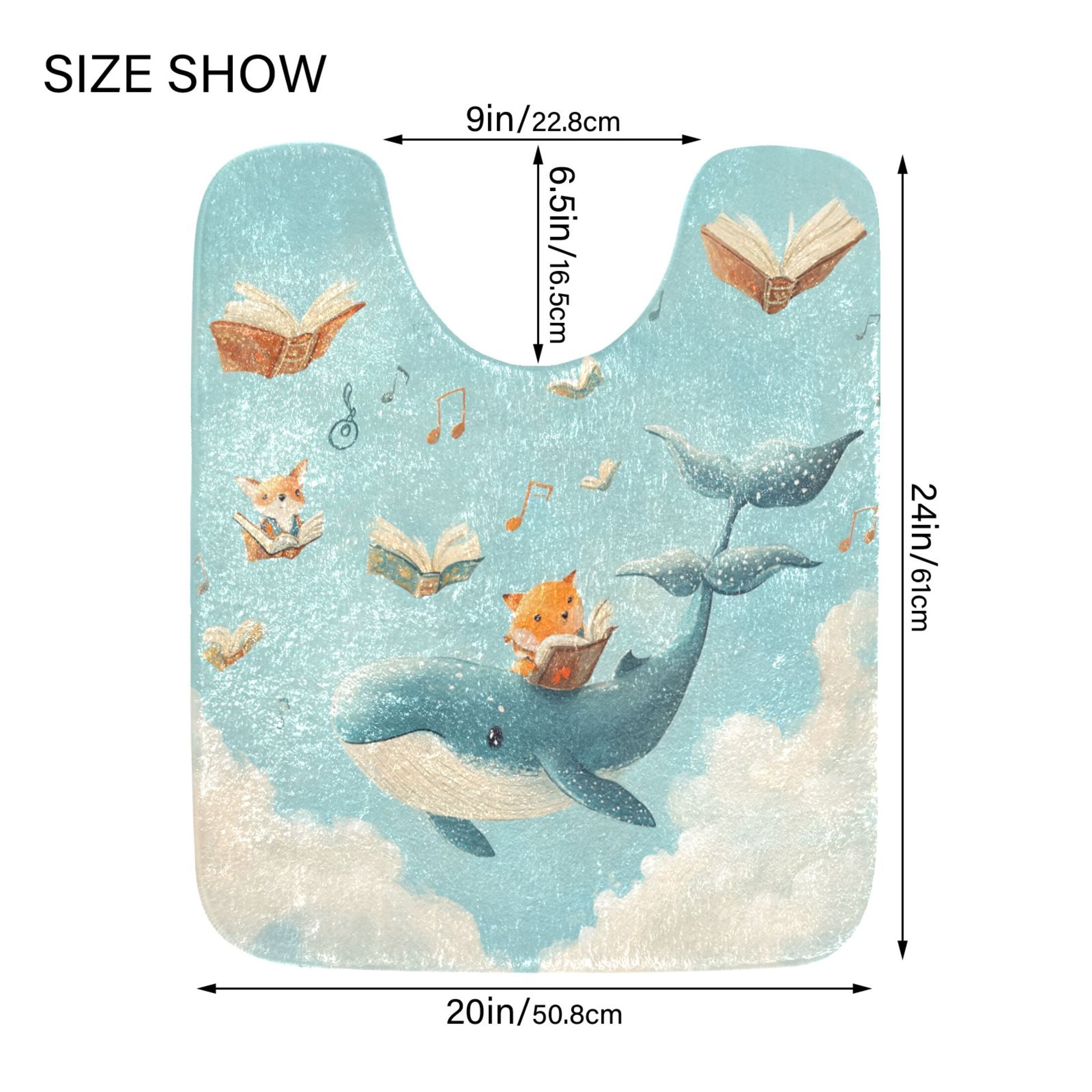 2 Piece Soft Bathroom Rug Set Fox and Whale Carrying Books Bath Mat and U-Shaped Toilet Contour Rug (16"x24"+20"x24")