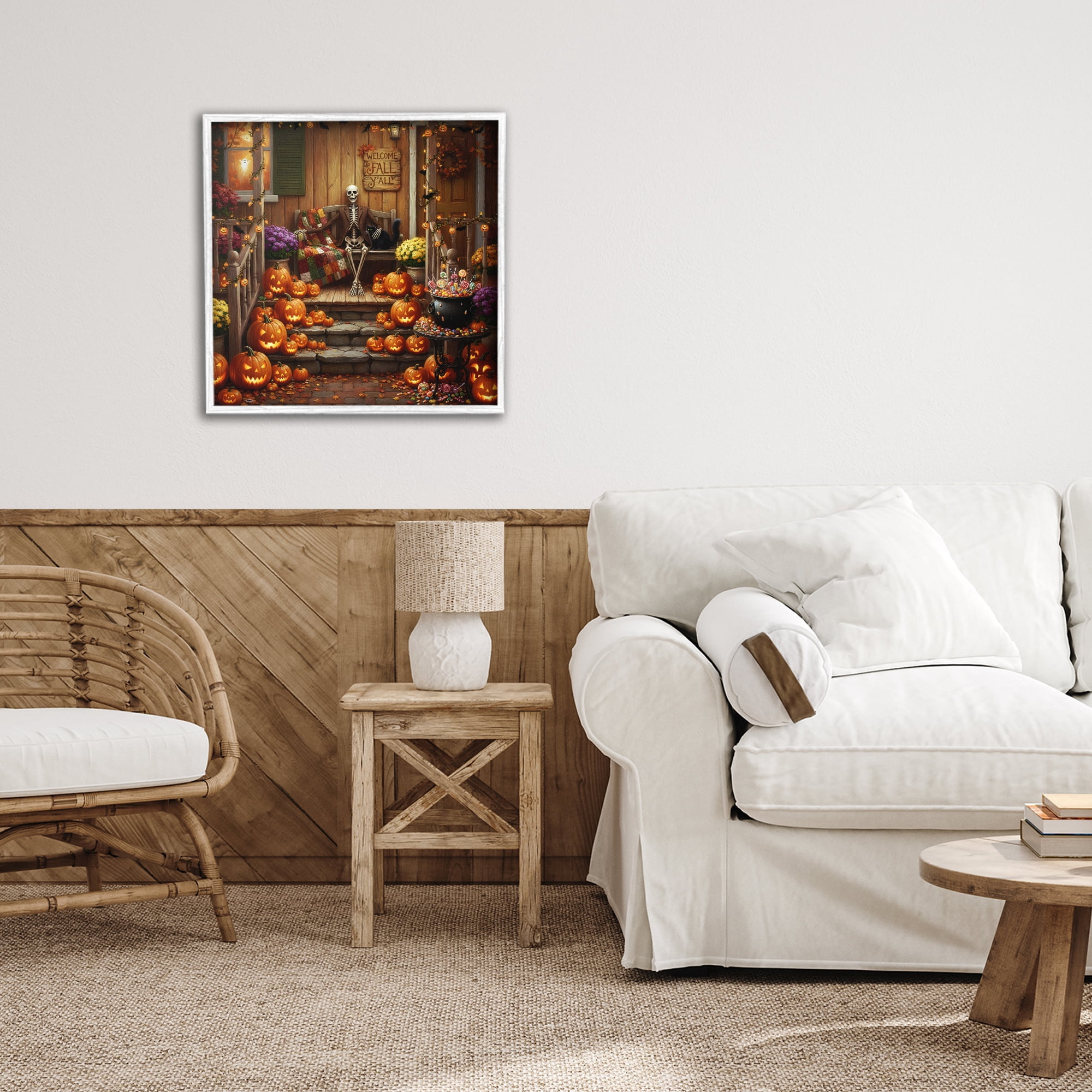 Stupell Industries Welcome To Fall Skeleton Porch White Framed Giclee Art, design by Tabz Jones