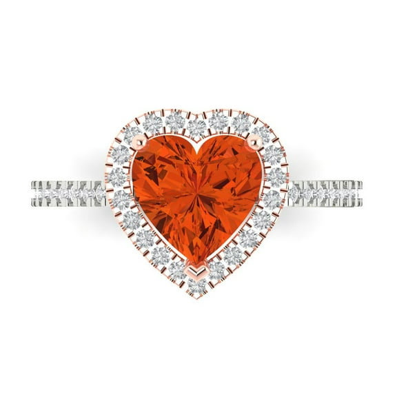 Halo Engagement Ring for Women - 2.285ct Simulated Red Diamond in 14K White/Rose Gold Promise Ring