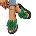 thumbnail image 3 of Women's Flower Wedge Flip Flops, 3d Floral Sandals for Women 2026 Dressy Flatform Thongs Flip Flops Summer Beach Vacation Fashion Casual Flip Flops Elegant Flower Trim Slippers, Dark Green 5.5, 3 of 7