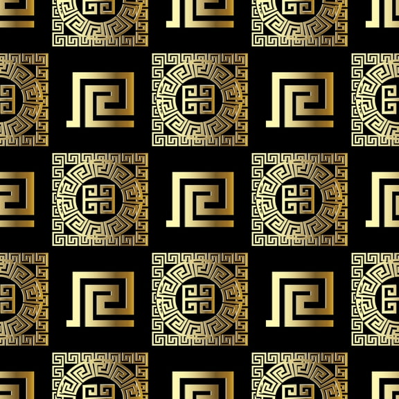 MuralsPrint Black and Gold Greek Removable Wallpaper - 10'ft H x 24''inch W