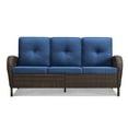 thumbnail image 3 of PARKWELL Outdoor 3 Seats Couch Patio Sofa Furniture, All-Weather Wicker Rattan Sofa with Cushions,Blue, 3 of 7