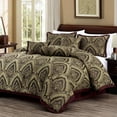 thumbnail image 2 of Chezmoi Collection Pierre Comforter Set Queen Size, 7-Piece Burgundy Black Gold Medallion Paisley Jacquard Bedding Set, 2 of 9