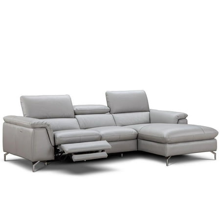 J M Serena Modern Grey Premium Italian Leather Sectional Sofa Right J M Serena Modern Grey Premium Italian Leather Sectional Sofa Right Hand Chase