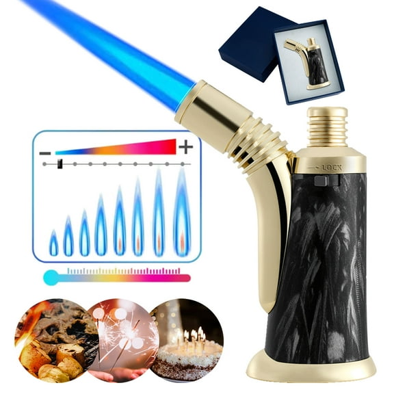 Windproof Jet Flame Multi-functional Lighter, Refillable Kitchen Cooking Torch with Safety Lock and Visible Air Window Suitable for Outdoor Candle Camping (Butane Not Included)