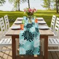 thumbnail image 4 of Teal Black Flowers Burlap Cotton Table Runner 13x90 Inches Long, Modern Abstract Blooms Floral Farmhouse Table Runners, Outdoor Dining Tablecloths Decor for Baby Shower/Party/Wedding, 4 of 8