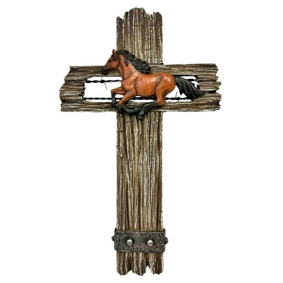 De Leon Collections 14081 Brown Horse Country Farmhouse Accent Hanging Wall Cross