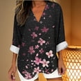 thumbnail image 4 of Yxbdin Womans Plus Size Tops 3/4 Sleeve Blouses Loose Fit V Neck Spring Outfits Casaul Dressy Shirts Trendy Floral Printed Clothes Black M, 4 of 5