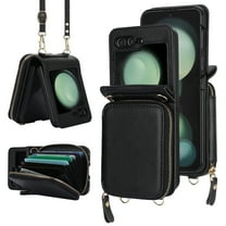 Allytechgroup Galaxy Z Flip 7 Wallet Case with Crossbody Lanyard, Premium PU Leather Stylish Purse Design Protective Shockproof Mini Phone Case Bag for Samsung Galaxy Z Flip7, Black