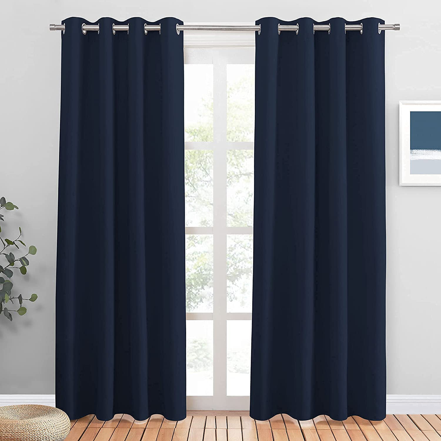 Navy Blue Heavy Duty Home Decor Ring Top Solid Room Darkening Window Treatments Draperies Energy Saving for Kitchen Living Room PONY DANCE Blackout Curtain Panels 52 x 84 2 PCs