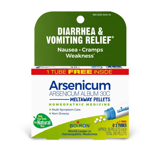 Boiron Arsenicum, Diarrhea & Vomiting Relief, Meltaway Pellets, 30C, 3 Tubes, 80 Pellets Each