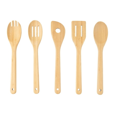 Mainstays 5pk Bamboo Spoons for Cooking, Kitchen Essential Tools Set